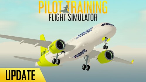 Pilot Training Flight Simulator promotional artwork of an airliner on approach with landing gear down